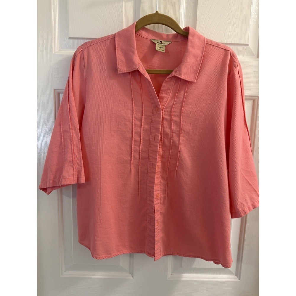Woolrich Women's L Pink Solid Collared 3/4 Sleeve 100% Cotton Button-Up